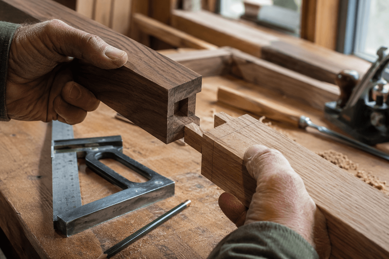 맞춤가구 프레임 결구를 조립 전 확인하는 목공 작업